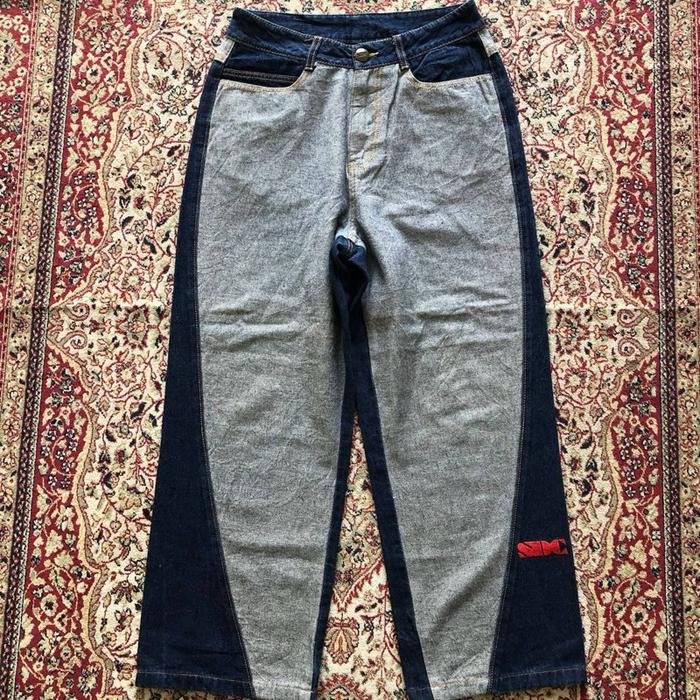 Celana Sculptor reverse block denim pants vintage denim color block Hi369