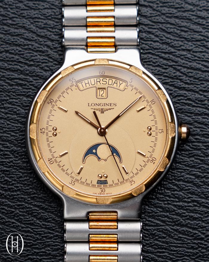 Jamtangan Vintage longines conquest moonphase quartz all original with service box from longines