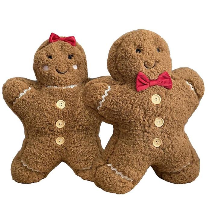 Xmas Gingerbread Man Pillow Fun Gingerbread Shaped Decorative Plush Stuffed Throw Pillows for Sofa C