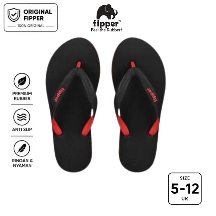 Fipper Black Series – M Sandal Jepit Anti Slip Pria Original Ringan Nyaman Hitam Black / Red