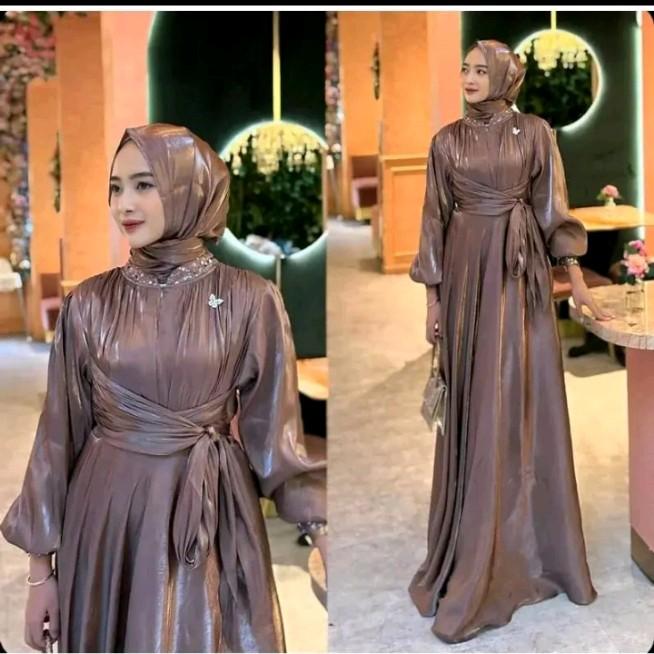 ARIANA Quinzy Dress Shimmer Busui Friendly Gamis Muslim Wanita , Dress Maxy