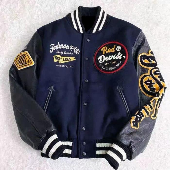 Y2K Streetwear Bomber Varsity Jacket Men Women Autumn Vintage Premium Patchwork PU Leather Sleeve Hi