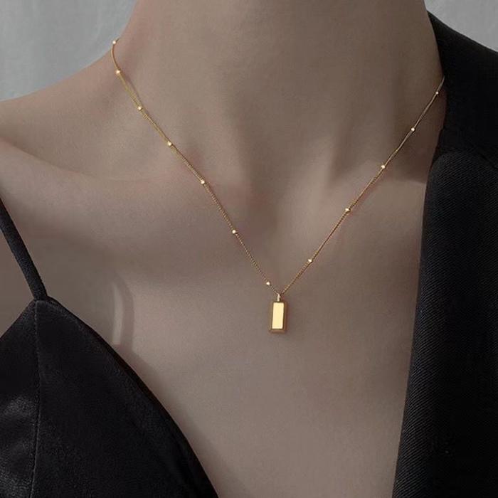 Kalung Baja Titanium Manik-Manik Bulat Batu Bata Emas Kecil Desain Mewah Ringan Untuk Wanita Semua C