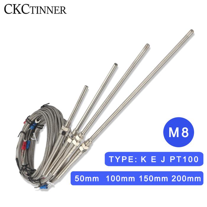 Thermocouple M8 1m 2m 3m 4m 5m Type K E J PT100 50mm 150mm 100mm