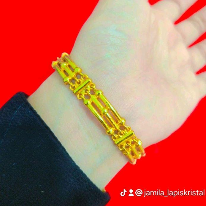 Gelang Bambu Padat dilapis emas asli 24karat dibalut dengan kristal premium
