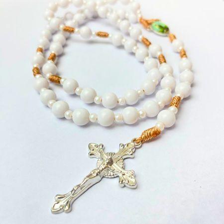 Rosario KATOLIK parel susu putih lilit tali variasi souvenir