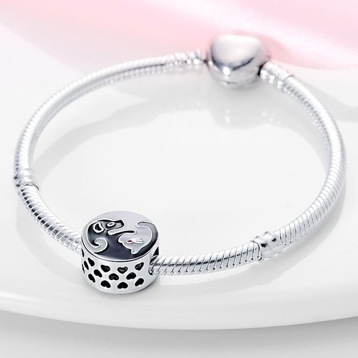 S925 Sterling Silver Cat And Dog Food Bowl Paw Pad Cute Pet Series Charms Beads Fit 3mm Bracelets DI