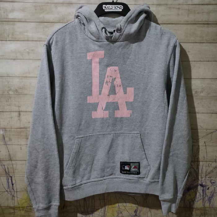 MLB LA Dodgers Majestic Grey Pink Hoodie Size M