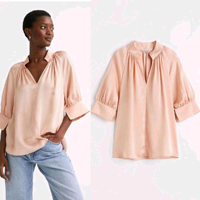 HM HM satin BLOUSE V neck (21-2)