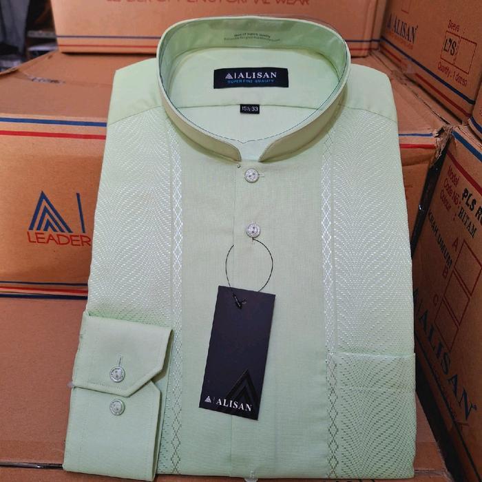 PROMO LEBARAN !!! Kemeja Koko Alisan Pria Lengan Panjang Kerah Shanghai Bordir Putih SEGERA DIBELI