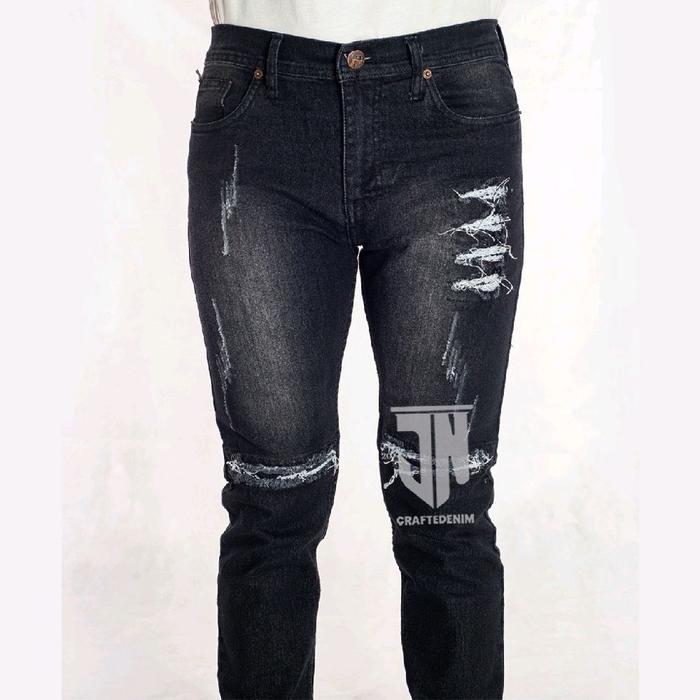 BurzuL x JN Celana Jeans Sobek Ripped Blackjaz Wiscer Destroyer Model Slimfit Stretch Ukuran 28 - 48