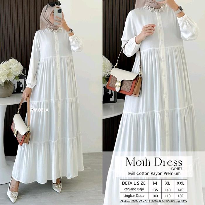 Moela Gamis Polos Moili Dress | Gamis Rayon Twill | Gamis Polos Hitam Putih Rayon Twill | Size M-XL