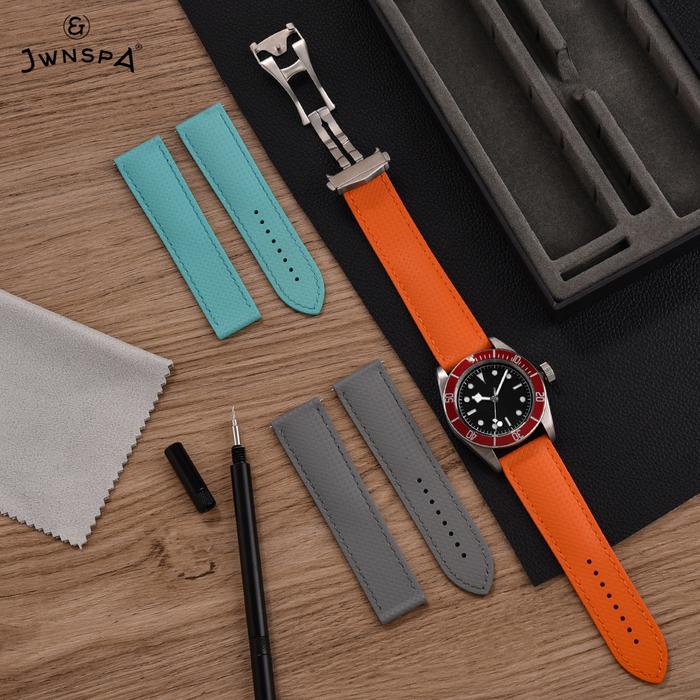 JWNSPA PFAS-Approved New Original FKM Watch Band 20mm 22mm Quick Release Fluoro Rubber For Omega/Bre