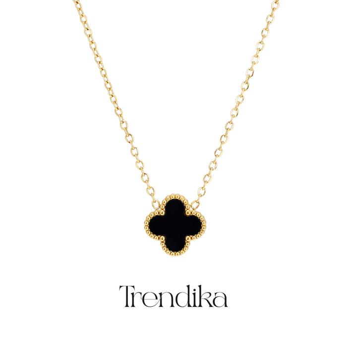 Trendika KOL Kalung paladium enamel hitam semanggi cantik indah Kalung Wanita Kasual Perhiasan N1068