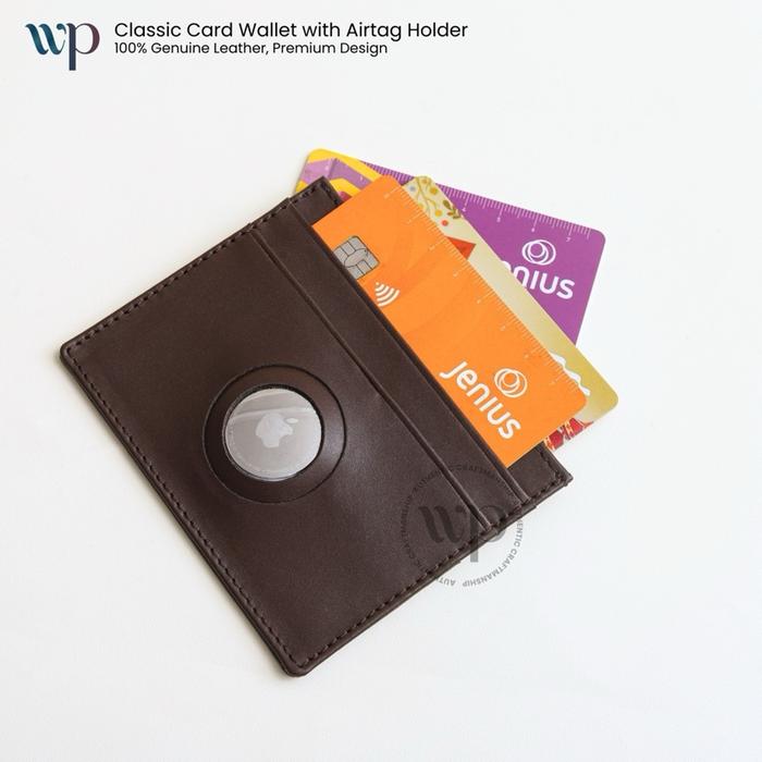 WP - CLASSIC CARD WALLET with Airtag Holder,  100% Genuine Leather - Dark Brown