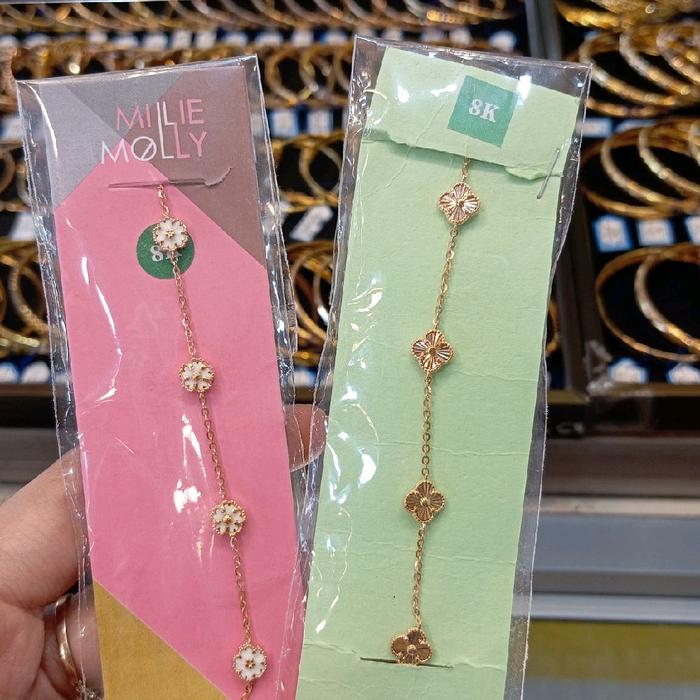Milie Molly UBS Gelang Fancy Siem Serut Bunga Flower Gelang Simple Terbaru New Arrival 8K Bracelets 