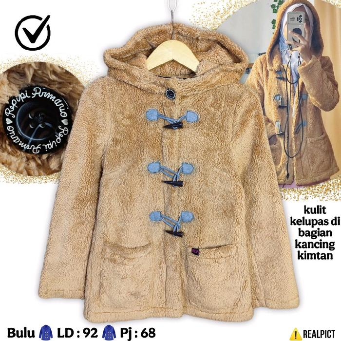 REPIPI ARMARIO Jaket Kimtan Bulu Size S / Remaja Dewasa Caramel Coklat Manis Mocca Kancing Tanduk Ho