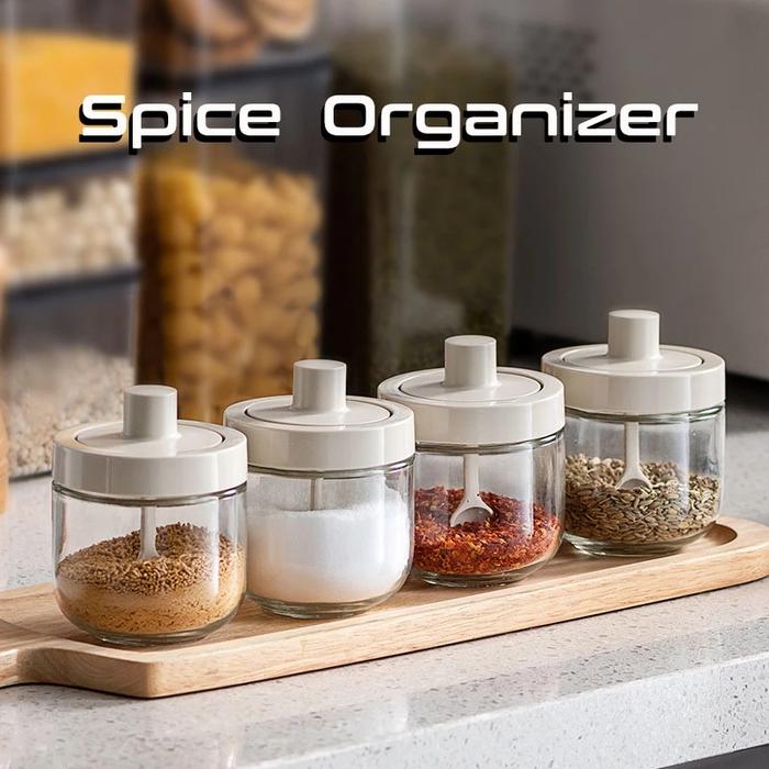 Toples Bumbu Kaca Toples Bumbu Dapur dengan Sendok dan Tutup Bumbu