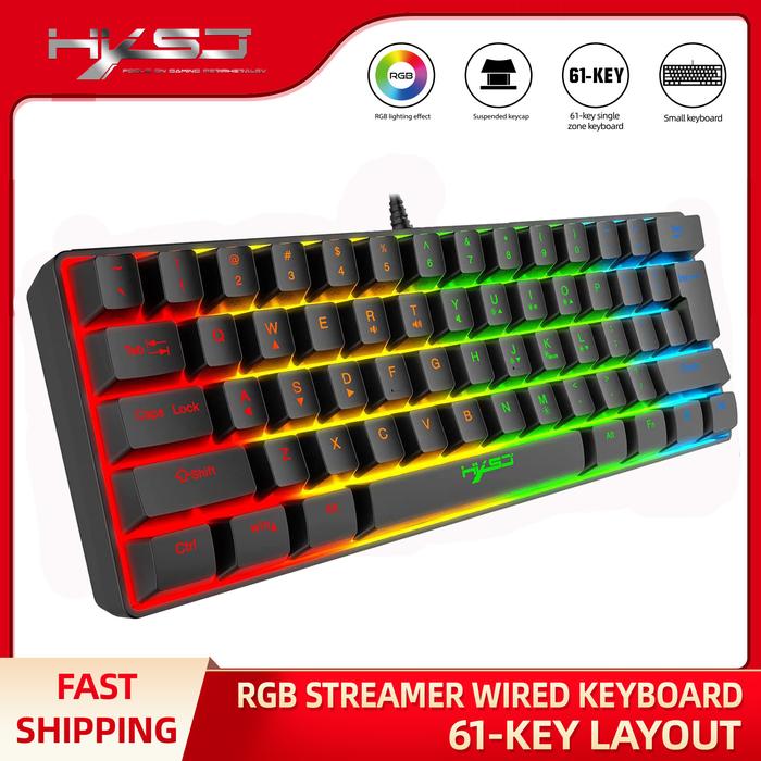 HXSJ Gaming Keyboard 61 Keys RGB Backlit 60% 60 Business Keyboard US