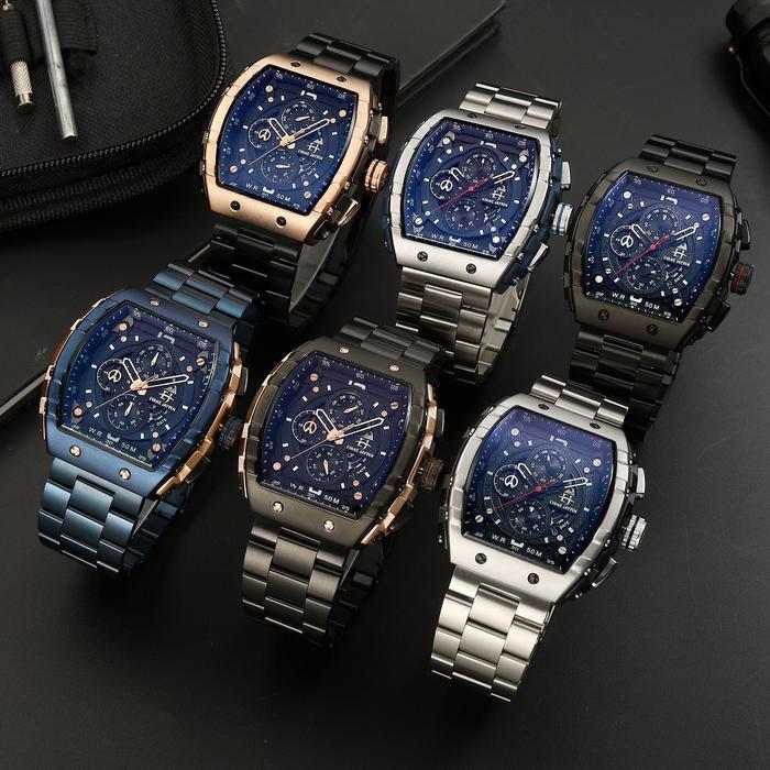 Buy 1 Get 1 !!! Evans Jayden Jam Tangan Pria 9554-1 Rantai Stainless Steel Kaca Sapphire Chronograph