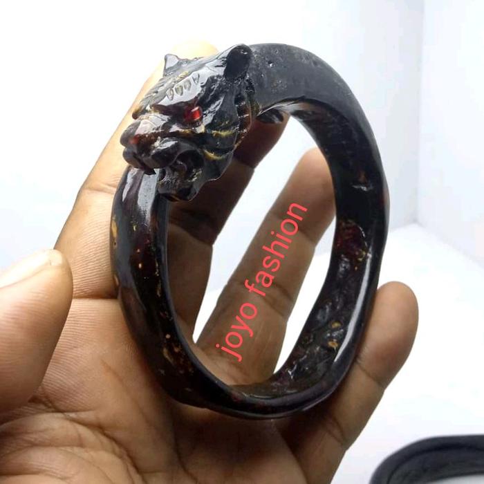 GELANG AKAR BAHAR HITAM NATURAL UKIR MACAN KUMBANG