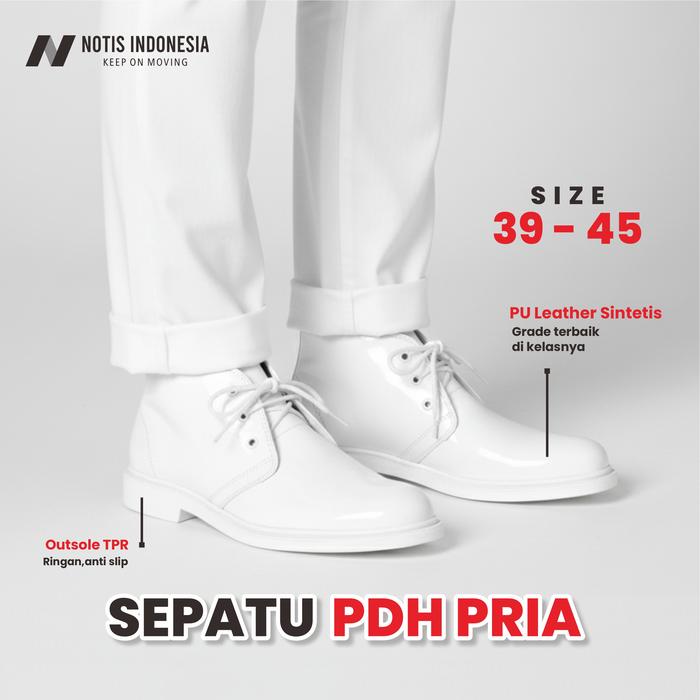NOTIS - SEPATU PDH PANTOFEL PUTIH SEPATU PDU UPACARA PASKIBRA PRIA PUTIH DOFF PELANTIKAN LURAH CAMAT