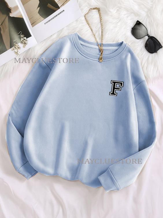sweater crewneck wanita pria unisex dewasa huruf F l xl xxl suiter cewek style kece swuiter putih ba