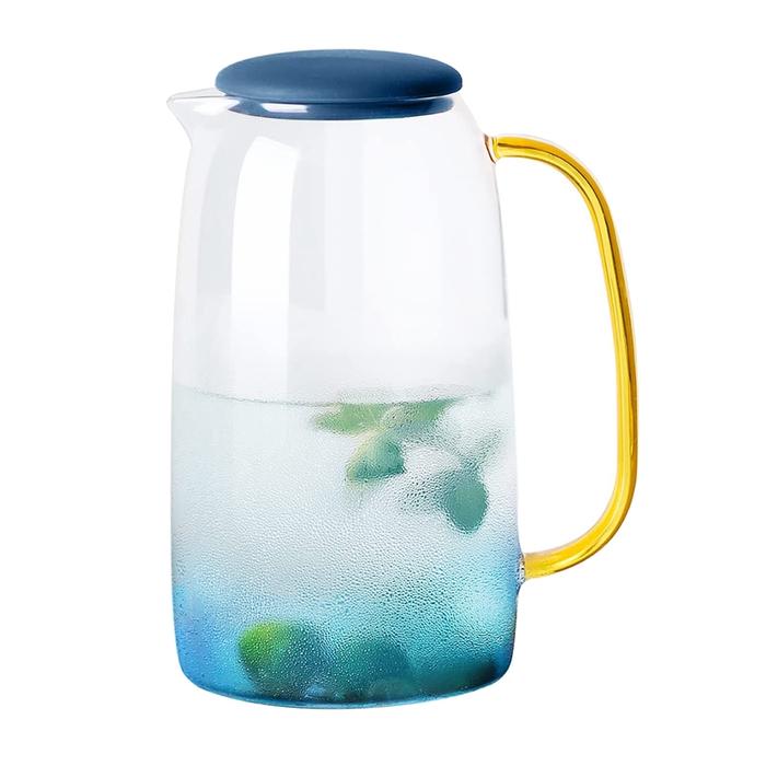 Pitcher kaca dengan tutup, teko Lemonade, teko teh, karafe kaca