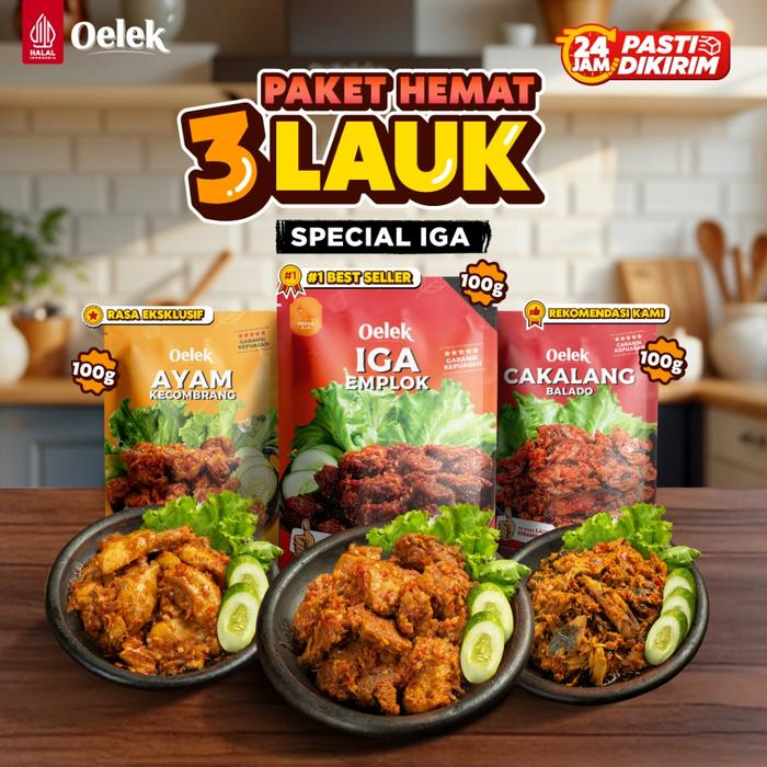 Oelek Paket Hemat 3 Bebas Pilih Spesial Iga Emplok / Ceker Mercon Tanpa Tulang / Cakalang Balado / C