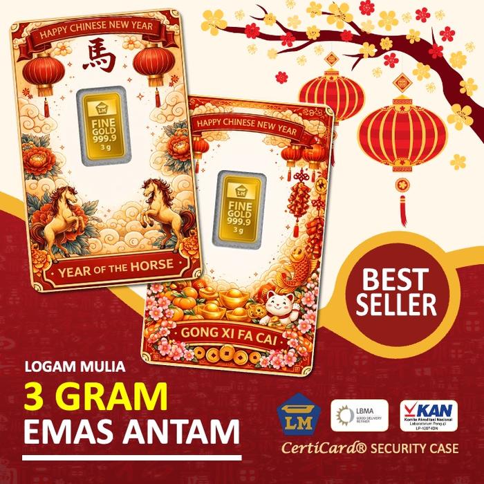 LM Logam Mulia Emas Antam 3 gram gr Kado Imlek Chinese New Year Gift