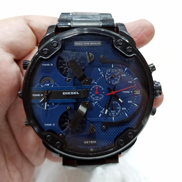 Jam Tangan Pria Big Size DSL DZ7314 Mr. Daddy 2.0 4Time Chronograph Navy Dial Black Steel