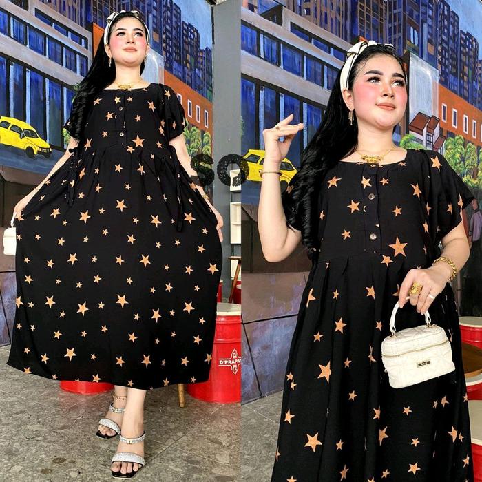 Cantik daster cibi bintang kecil jumbo bahan rayon premium tali samping Motif Nyaman Santai Wanita D