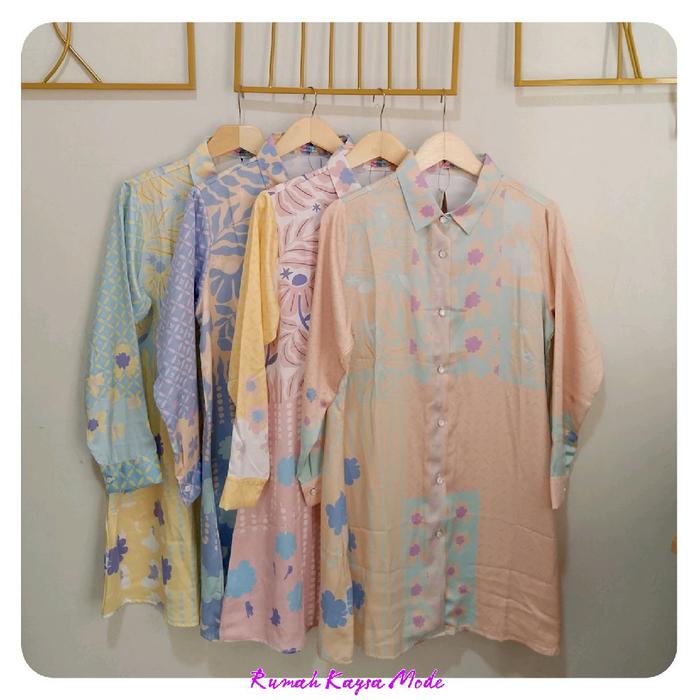 Blouse Tunik Full Motif Wanita Lengan Panjang Maxmara Silk Premium