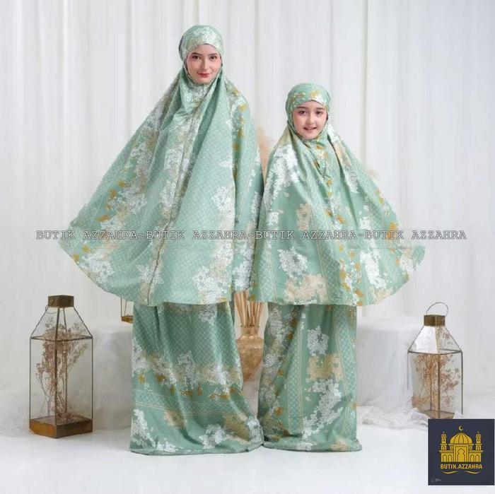 Butik Azzahra Mukena Couple Ibu Anak Alena 2In1 Resleting Travel Katun Mikro Pasti Ori