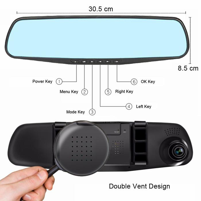 Dual Lensa Mobil DVR Kamera HD Penuh 1080P Video Perekam Spion DVR