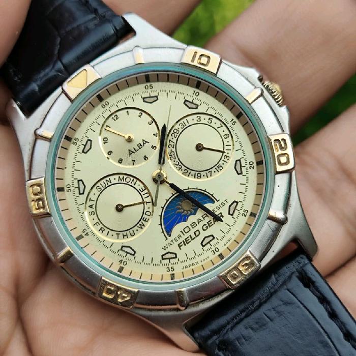 SEIKO ALBA V33F TRIPLE DATE MOONPHASE CREAMY DIAL (EXTREME RARE)