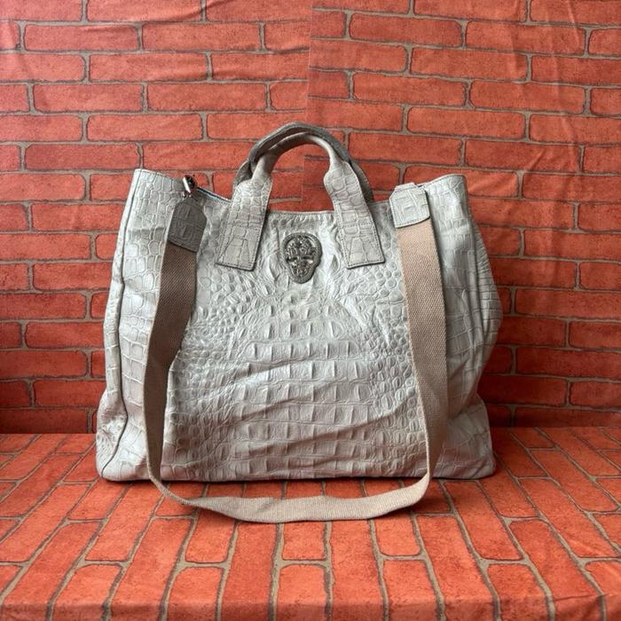 TAS SELEMPANG PESTA KULIT ASLI CROCO POLLEN BY IRENE SECOND BRANDED CREAM / TAS TOP HANDLE KULIT ASL