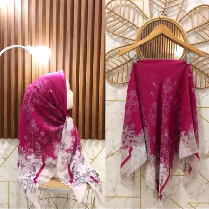 Hijab segi empat motif pink magenta printing sublime/kerudung katun voal printing sublime