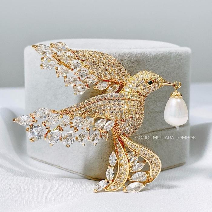 Bros Mutiara Air Tawar Putih Asli – Elegan, Anti Karat & Berkelas | Bros Rhodium Lapisan Emas – Muti
