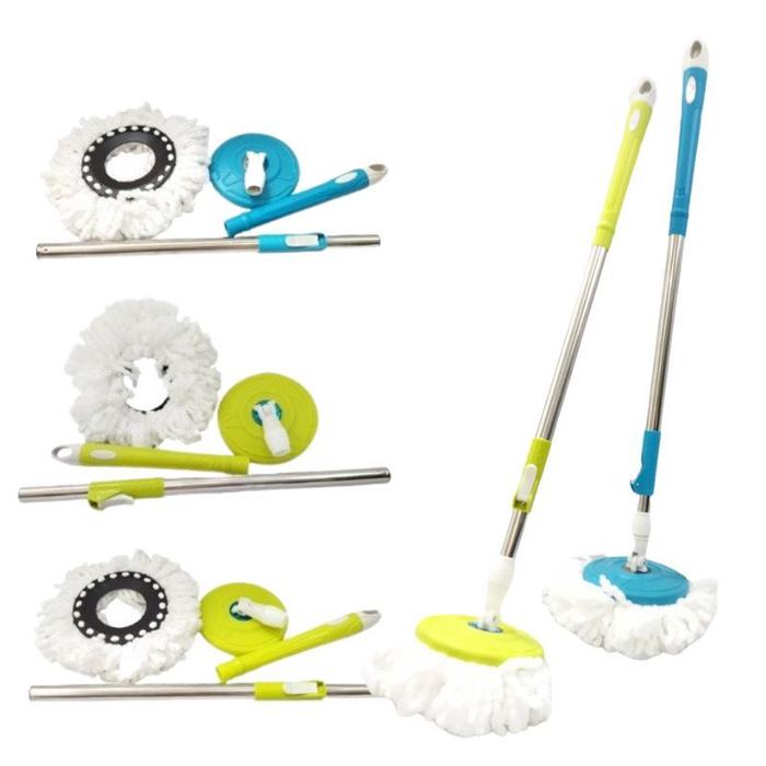 Tongkat Handle Pel + Kain Spin Mop Alat Pel Lantai Set Mop Stick Kain Refill Spin Mop