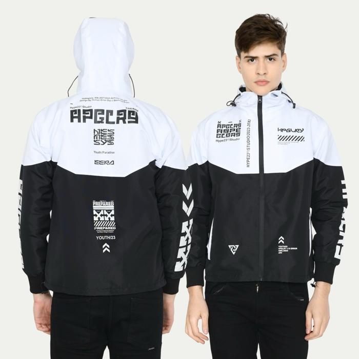 Hoodie Store.id x HypeGlory Jaket Parka Outdoor Waterproof Bomber Windbreaker Pria Wanita Black Whit
