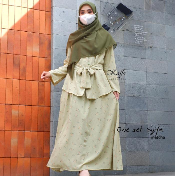 One Set Syifa Motif by Kaffa Busana Crinkle Muslim Wanita