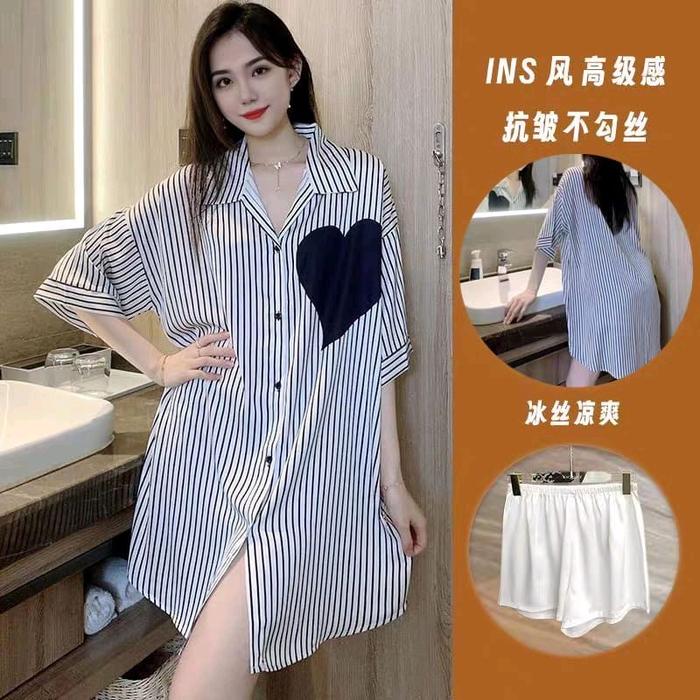 DRESS SATIN IMPORT HALUS / DASTER BAJU TIDUR SANTAI IMPORT WANITA LENGAN PENDEK BAHAN SATIN Piyama L