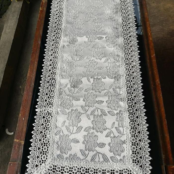 TAPLAK MEJA TAMU 42 x 100 CM ORGANDI RENDA MEWAH ELEGANT VINTAGE CLASSIC IMPORT