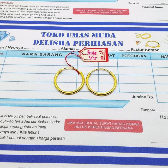 Anting gipsy polos emas muda 4,5gr kadar 3,75 anti luntur dapat surat resmi dari toko/Anting wanita 