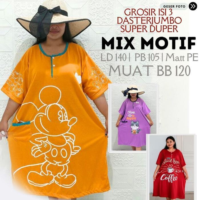 Grosir Isi 3 Pcs Super Duper Jumbo Daster Tidur Wanita Bahan Kaos Muat Bb 120Kg Lingkar Dada 140 Pen