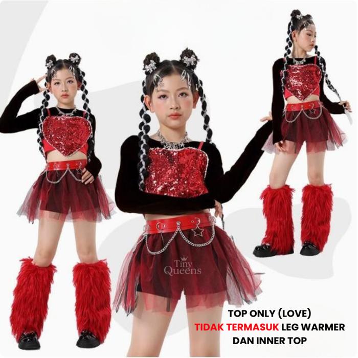 Tiny Queens PS-241 Love Sequin Set Kids Dance Costume/Set Baju Dance Anak Import Hip Hop/Kpop Hati S