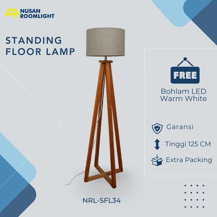 Lampu Lantai Berdiri Standing Floor Lamp Ruang Tamu Kamar Tidur Minimalis Kayu Lampshade Nrl-Sfl34