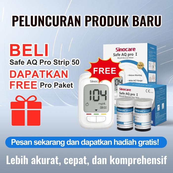Alat Cek Gula Darah Sinocare Gratis Meter Safe AQ Pro I 50 Paket Alat Tes Gula Darah [PROMO]