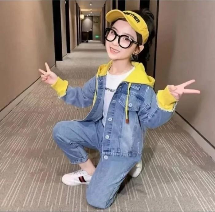 N✉Fr Jaket Jeans Anak Perempuan Hoodie Untuk Anak Umur 2 - 13 Tahun A➸76